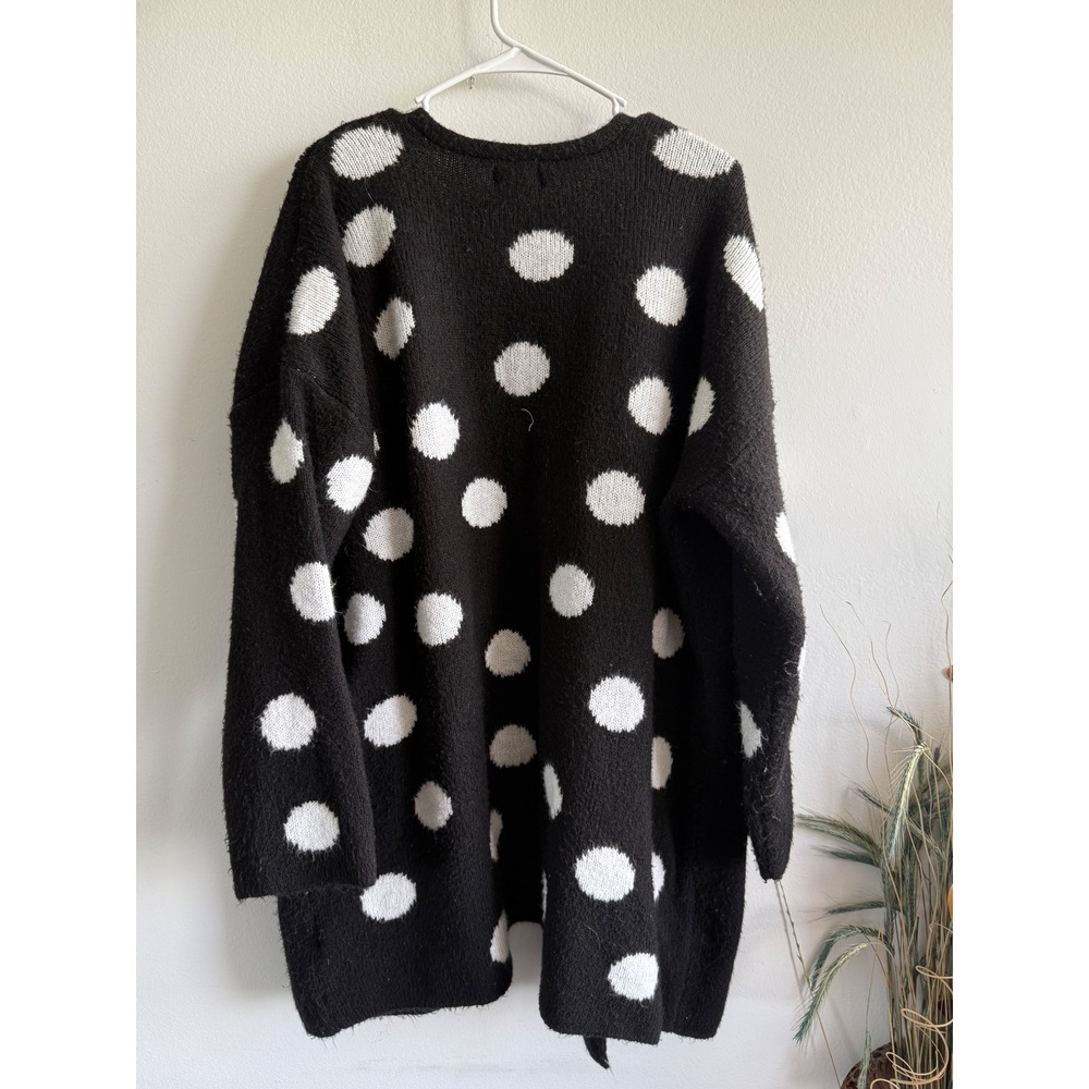 Maeve Anthropologie Polka Dot Open Front Cardigan Black White Oversized M/L - Picture 3 of 5